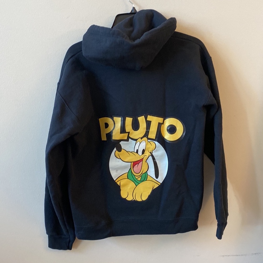 DISNEY | Pluto Black Hooded Zippered Cotton Sweatshirt unisex Small